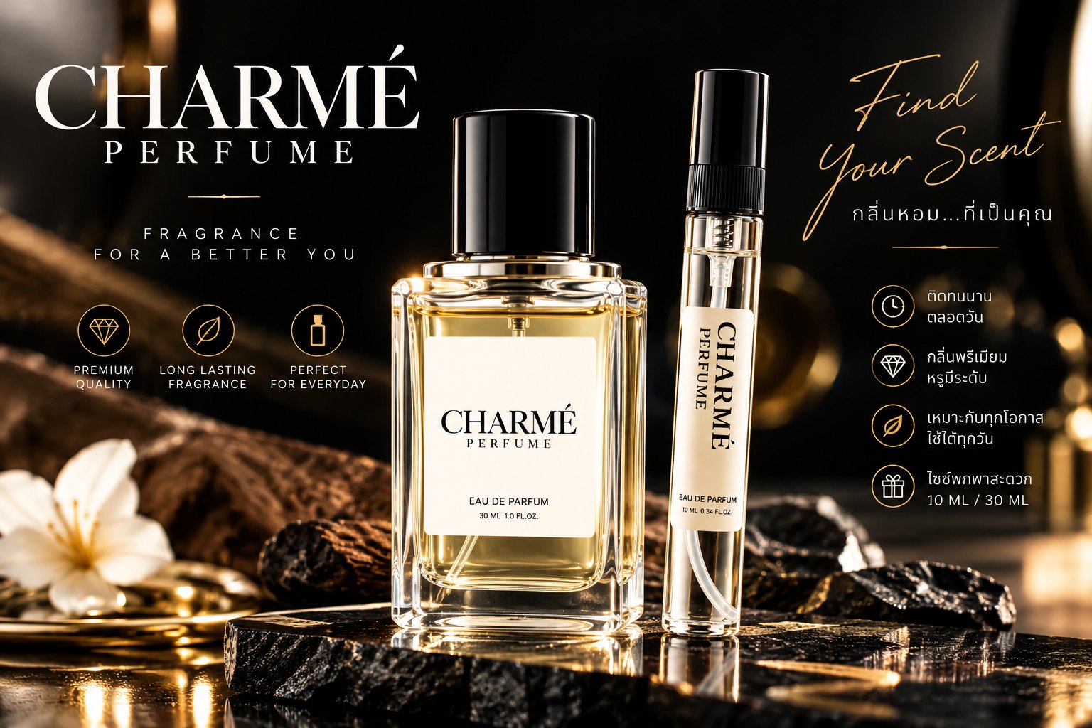 CHARMÉ PERFUME ขวด 30 ml และหลอด 10 ml Find Your Scent กลิ่นหอมที่เป็นคุณ